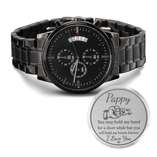 Pappy You May Hold My Hand - Engraved Black Chronograph Watch