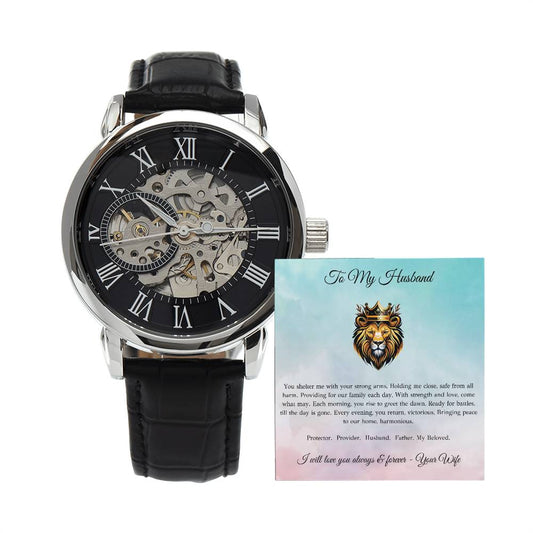 To My Husband You Shelter Me With Your Strong Arms Men's Openwork Watch