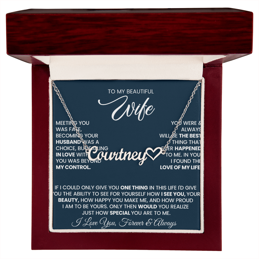 To My Beautiful Wife Personalized Heart Name Necklace