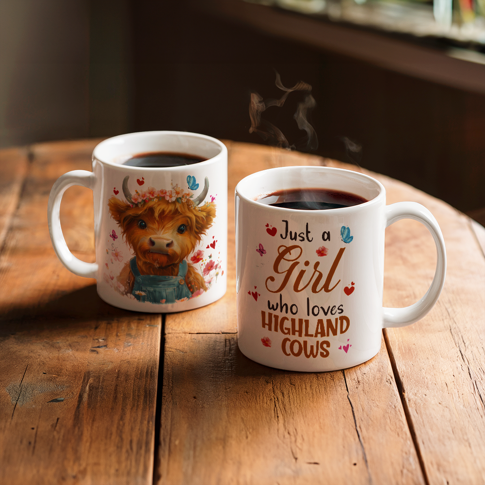 Just A Girl Who Loves Highland Cows White Ceramic Mug