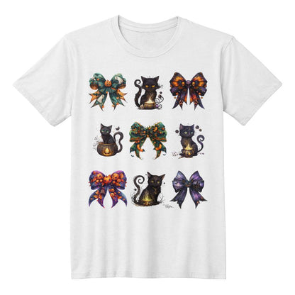 Exclusive Halloween Black Cats and Spooky Bows Set #4 T-Shirt – Unique Witchy Cat Designs, Perfect for Halloween Vibes!