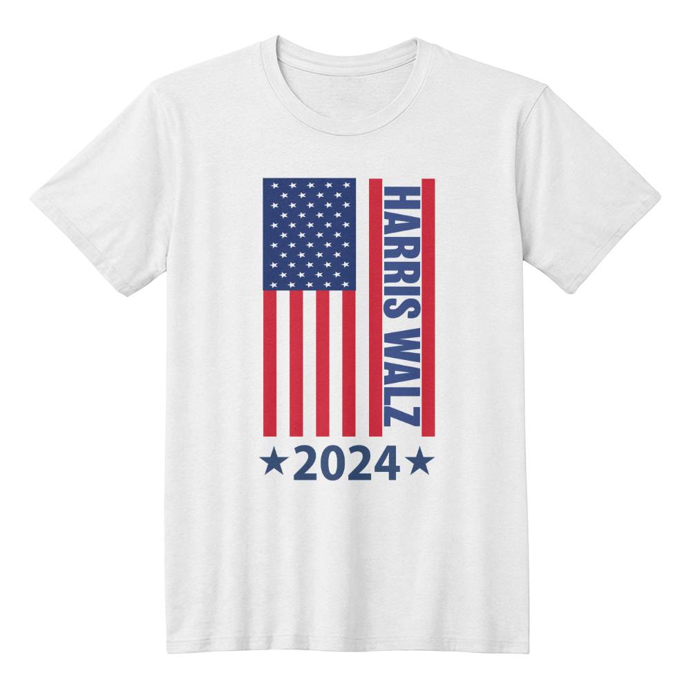 Harris Walz Flag 2024 Presidential Election Unisex T-Shirt With Front Print