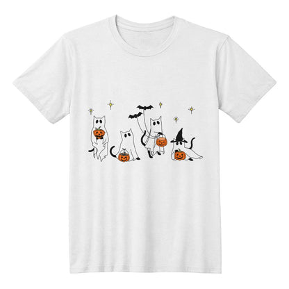 Halloween Ghost Cats Unisex T-Shirt With Front Print