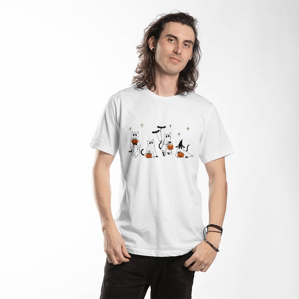 Halloween Ghost Cats Unisex T-Shirt With Front Print