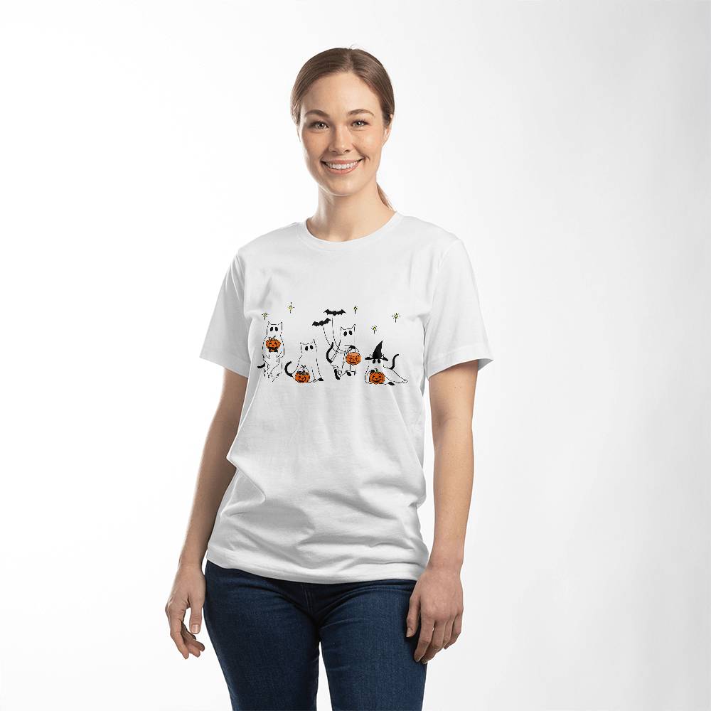 Halloween Ghost Cats Unisex T-Shirt With Front Print