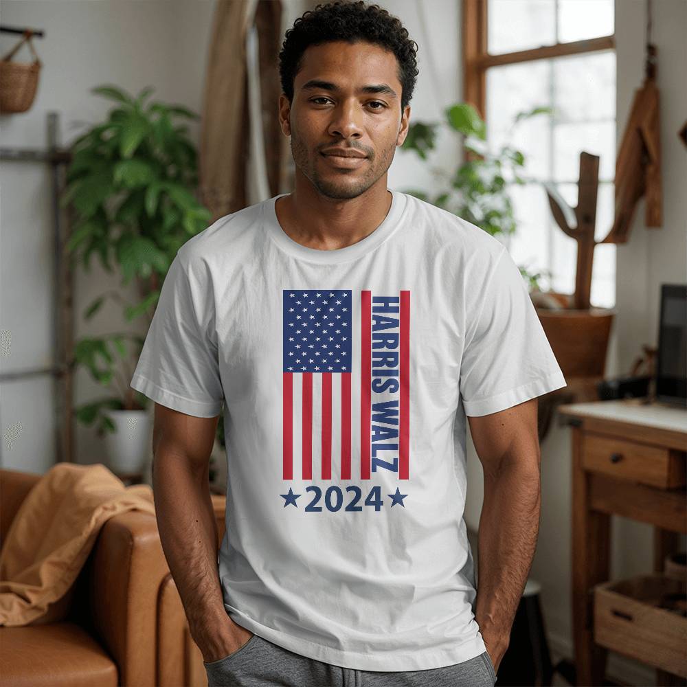 Harris Walz Flag 2024 Presidential Election Unisex T-Shirt With Front Print