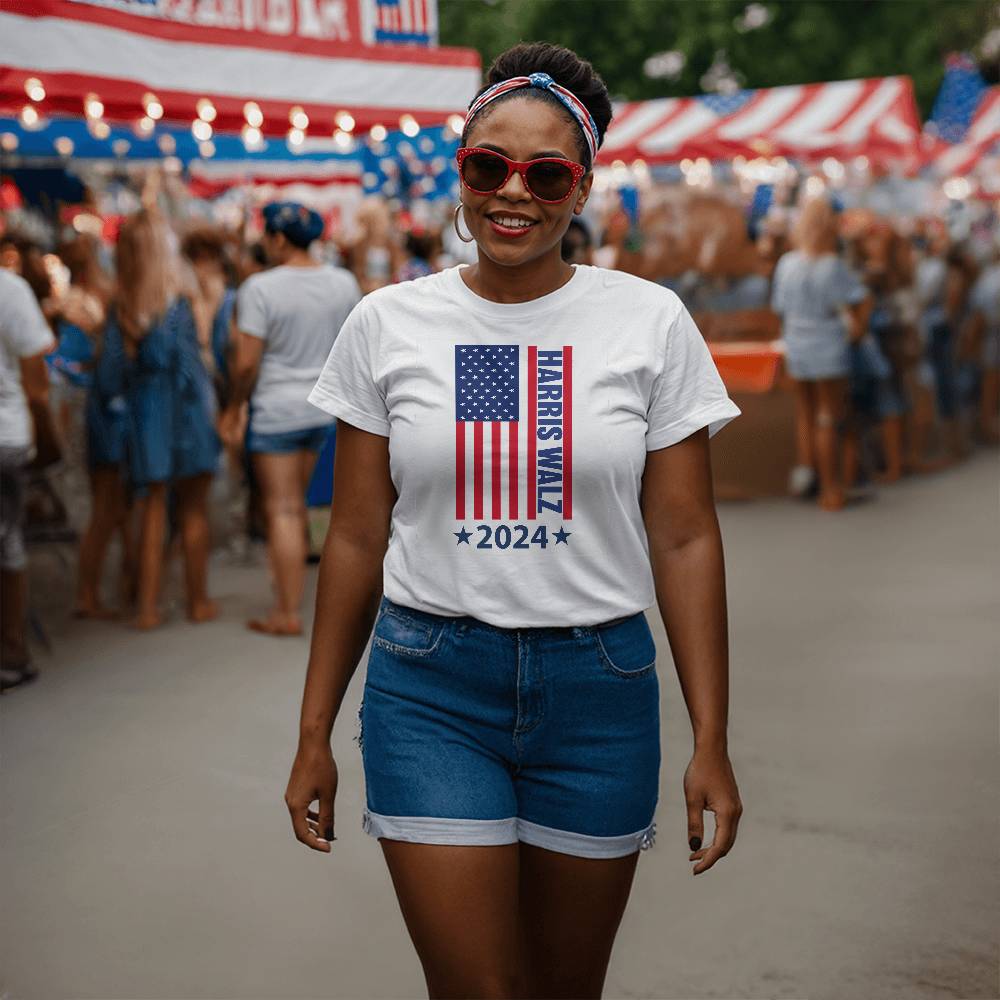 Harris Walz Flag 2024 Presidential Election Unisex T-Shirt With Front Print