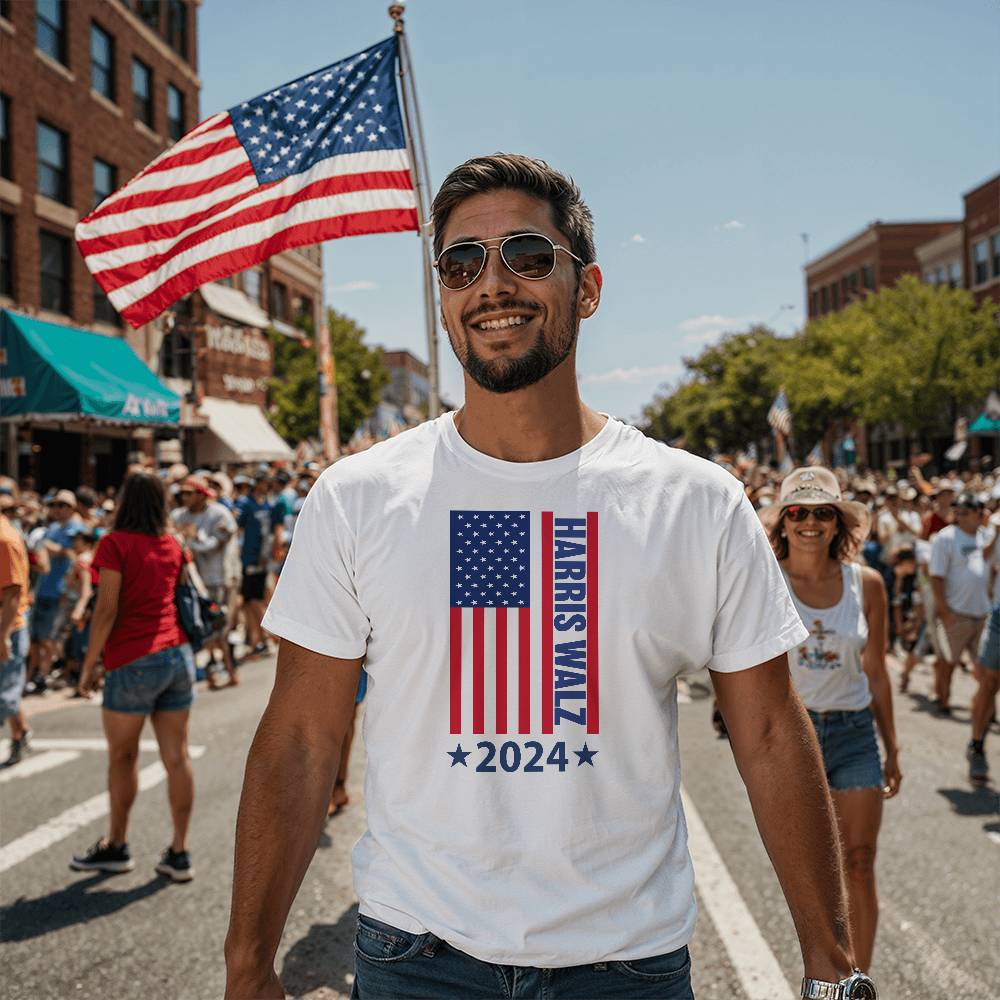 Harris Walz Flag 2024 Presidential Election Unisex T-Shirt With Front Print