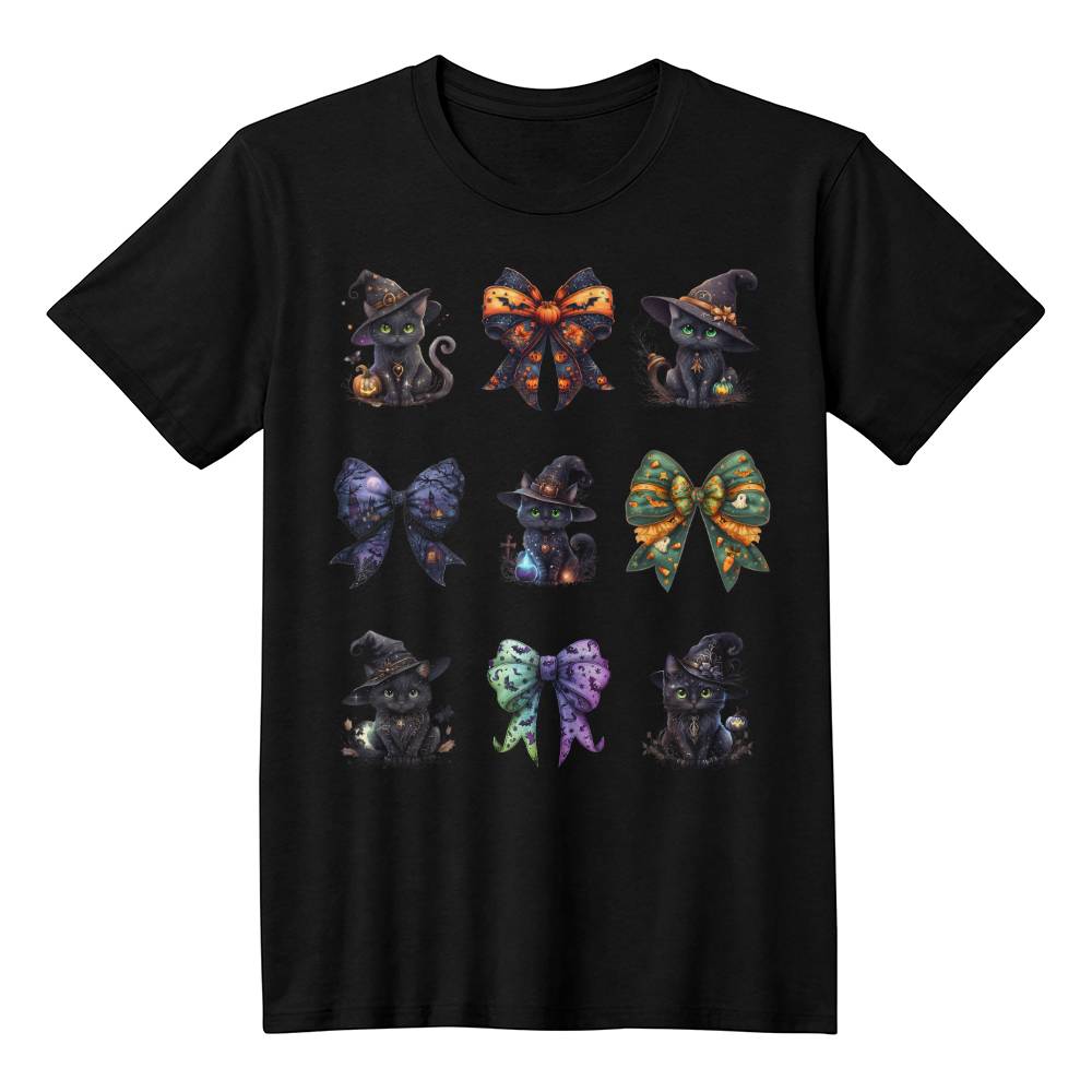 Halloween Black Cat Spooky Bows T-Shirt Set #2 – Unique & Adorable Witchy Cat Designs