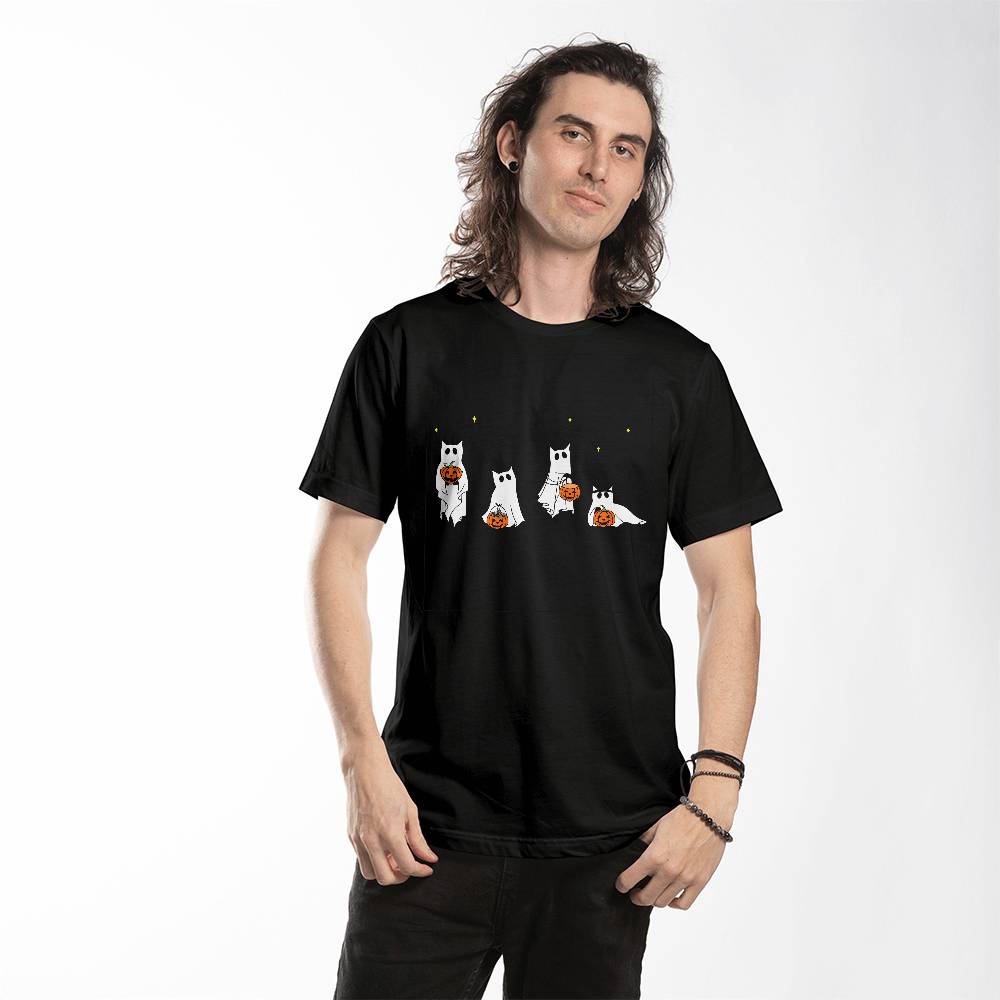 Halloween Ghost Cats Unisex T-Shirt With Front Print