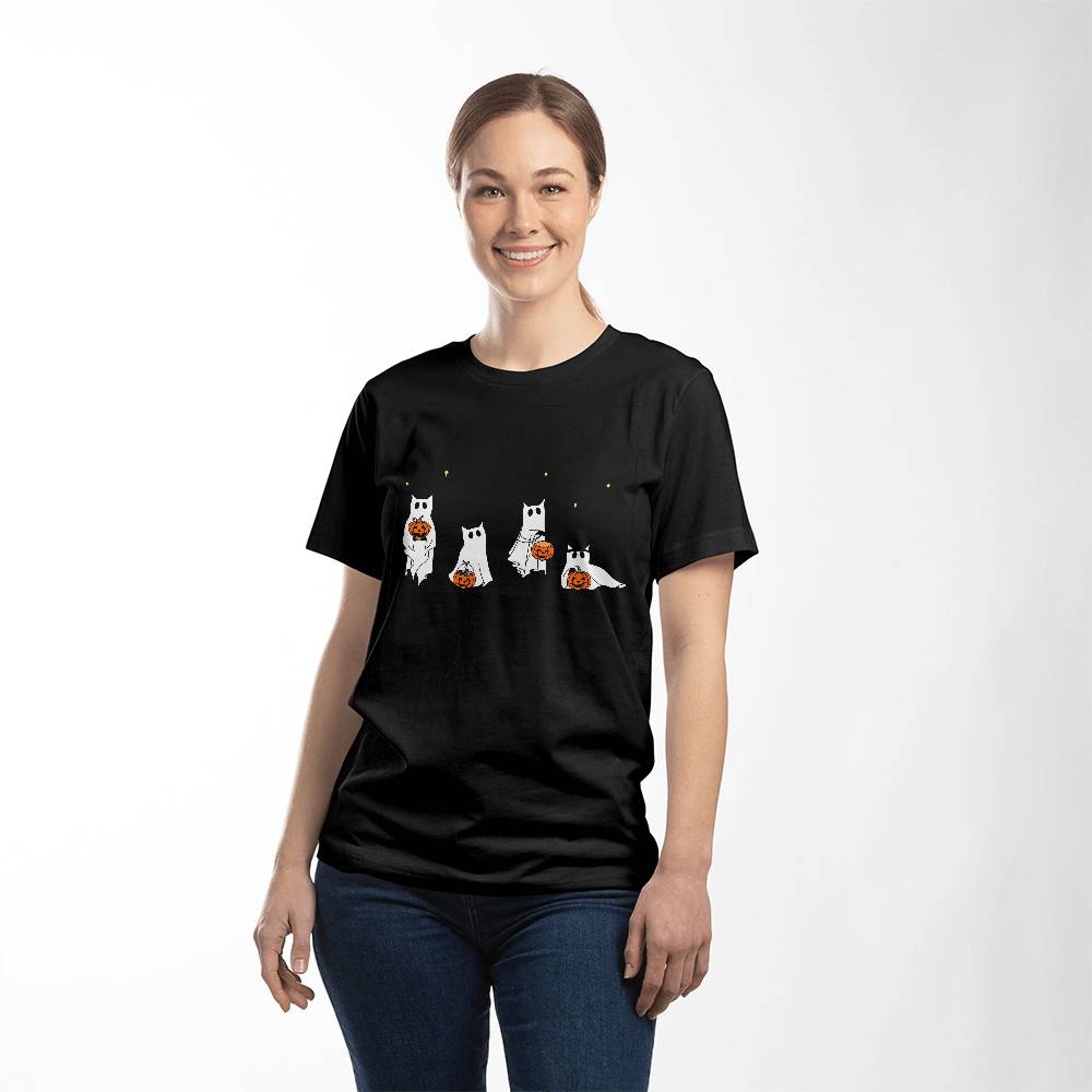 Halloween Ghost Cats Unisex T-Shirt With Front Print