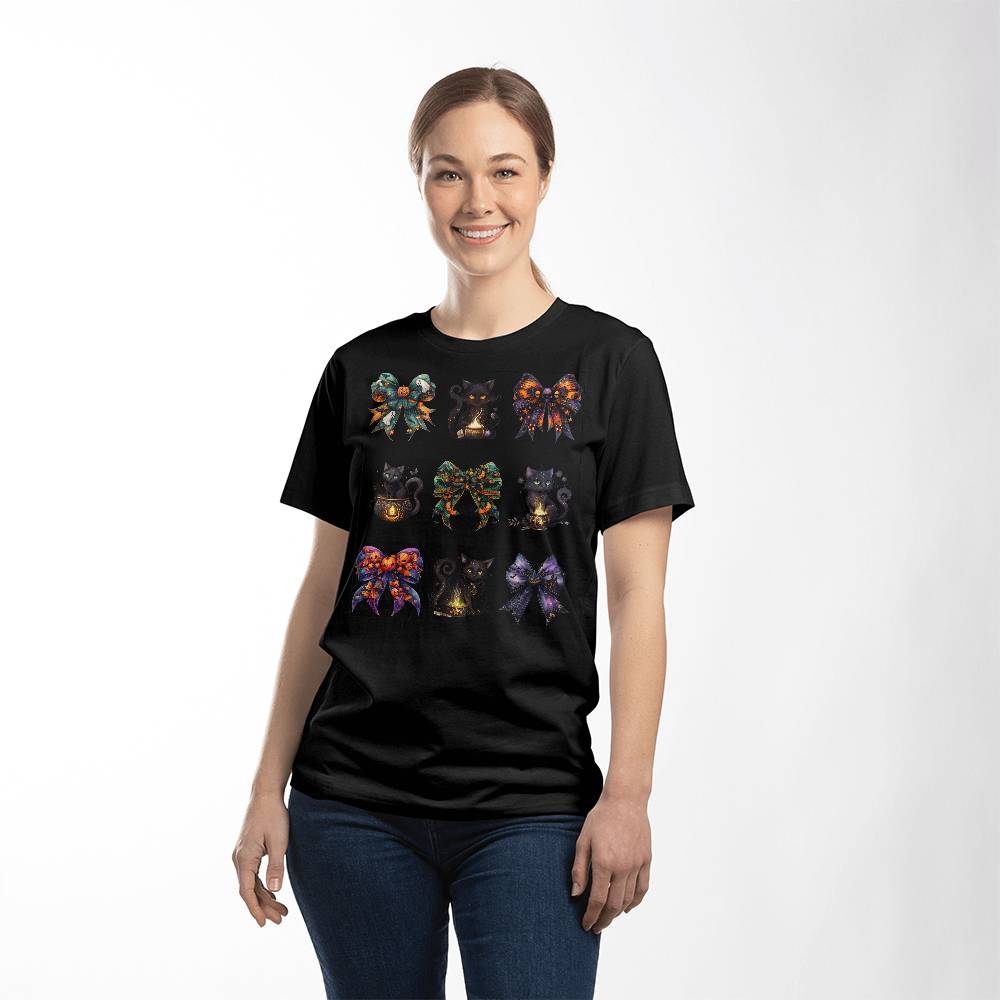 Exclusive Halloween Black Cats and Spooky Bows Set #4 T-Shirt – Unique Witchy Cat Designs, Perfect for Halloween Vibes!