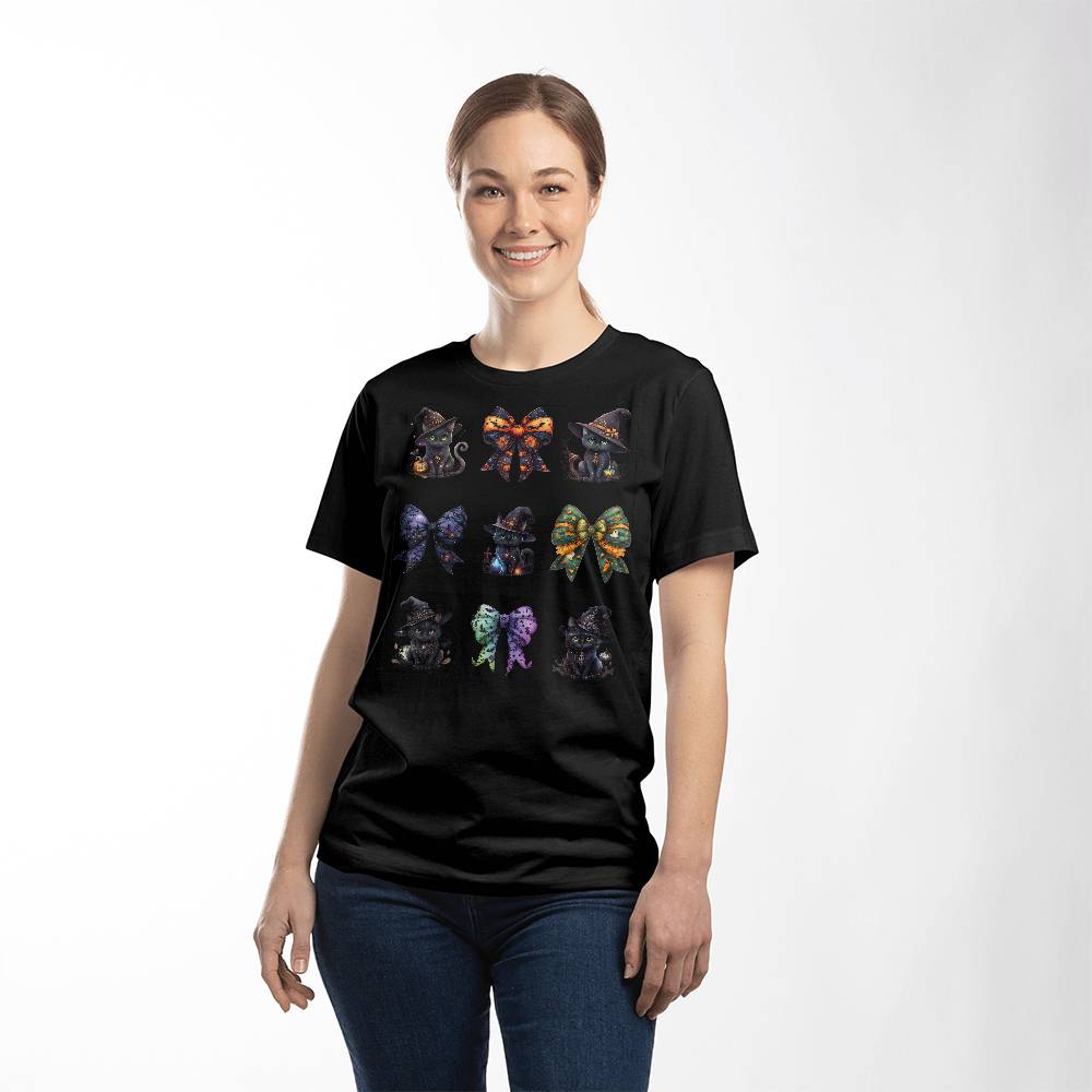 Halloween Black Cat Spooky Bows T-Shirt Set #2 – Unique & Adorable Witchy Cat Designs