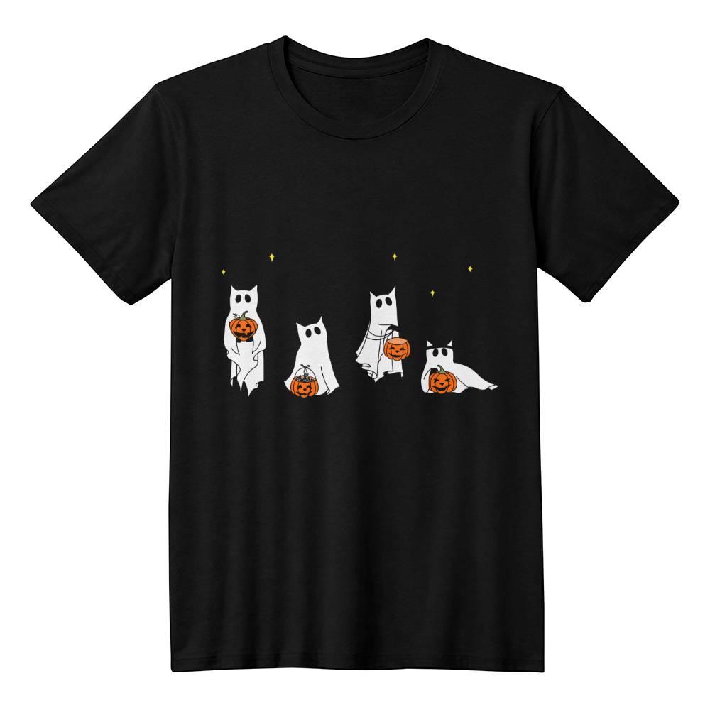 Halloween Ghost Cats Unisex T-Shirt With Front Print