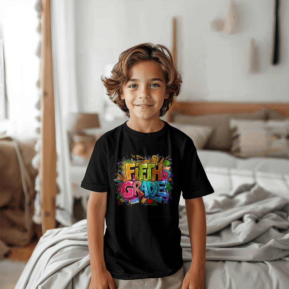 Back To School Retro Fifth Grade Unisex Youth T-Shirt With Front Print