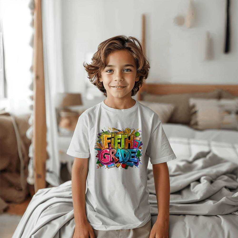 Back To School Retro Fifth Grade Unisex Youth T-Shirt With Front Print