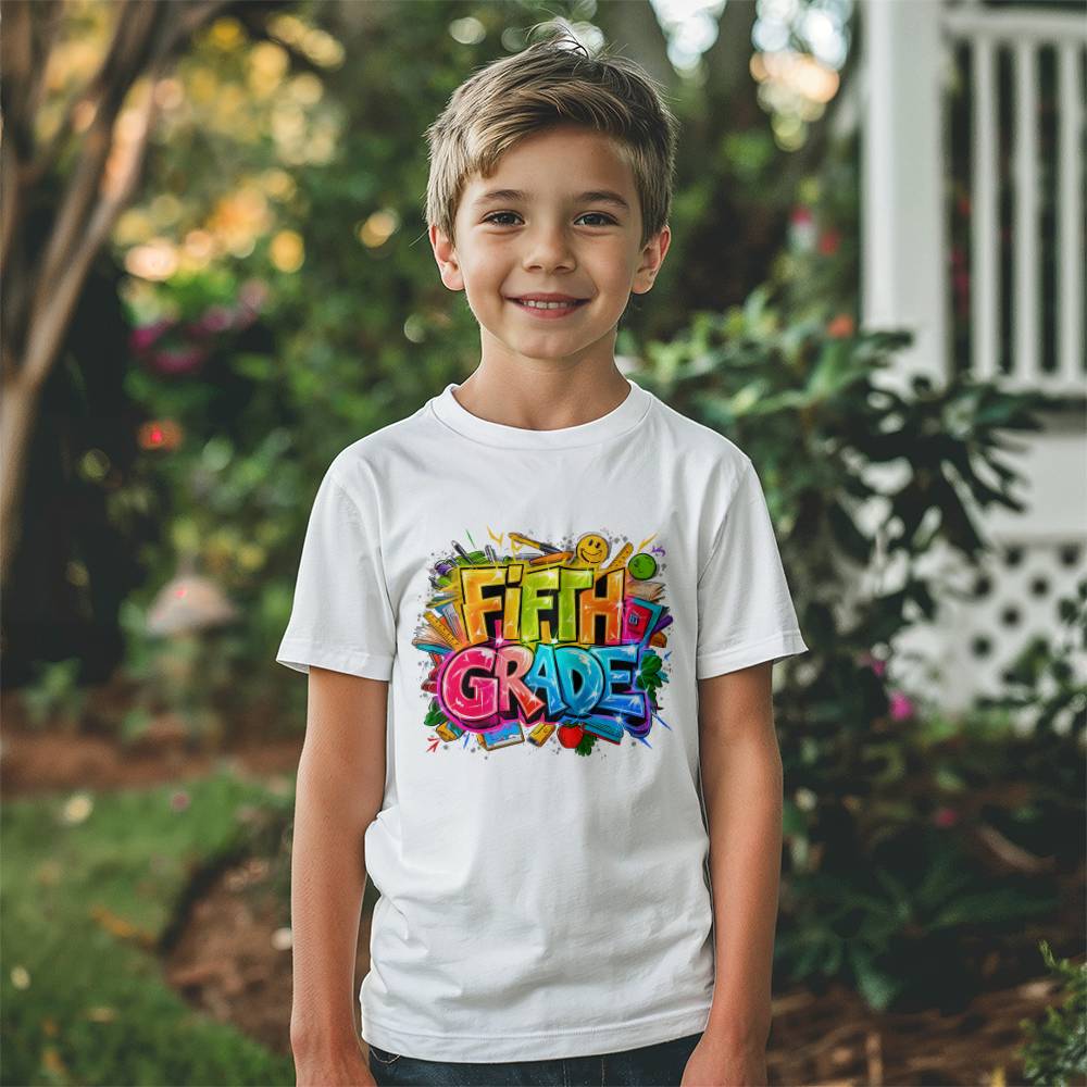 Back To School Retro Fifth Grade Unisex Youth T-Shirt With Front Print