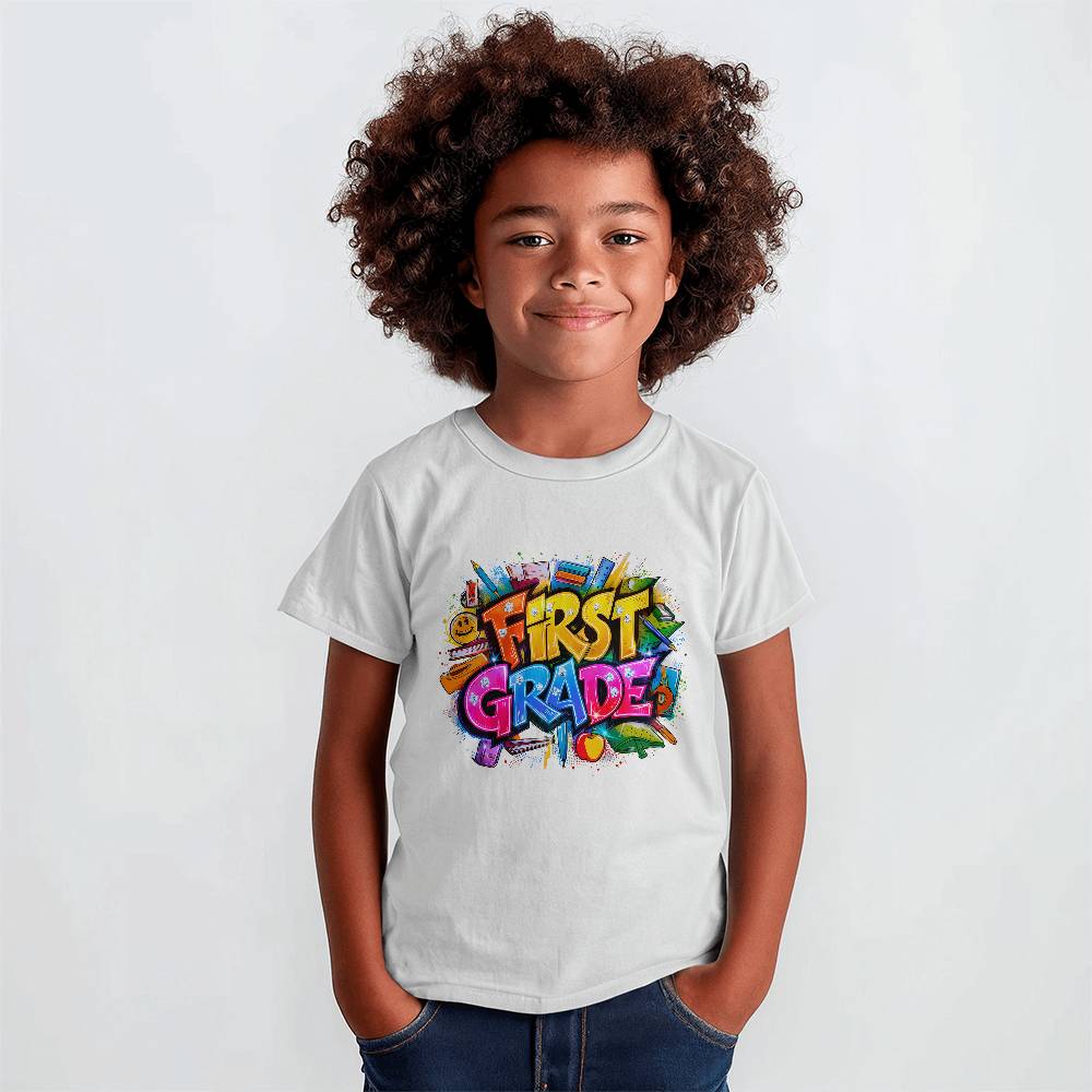 Back To School Retro First Grade Unisex Youth T-Shirt With Front Print