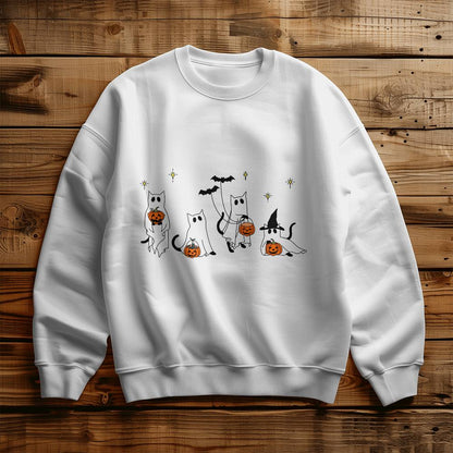 Halloween Ghost Cats Unisex Crewneck Sweatshirt With Front Print