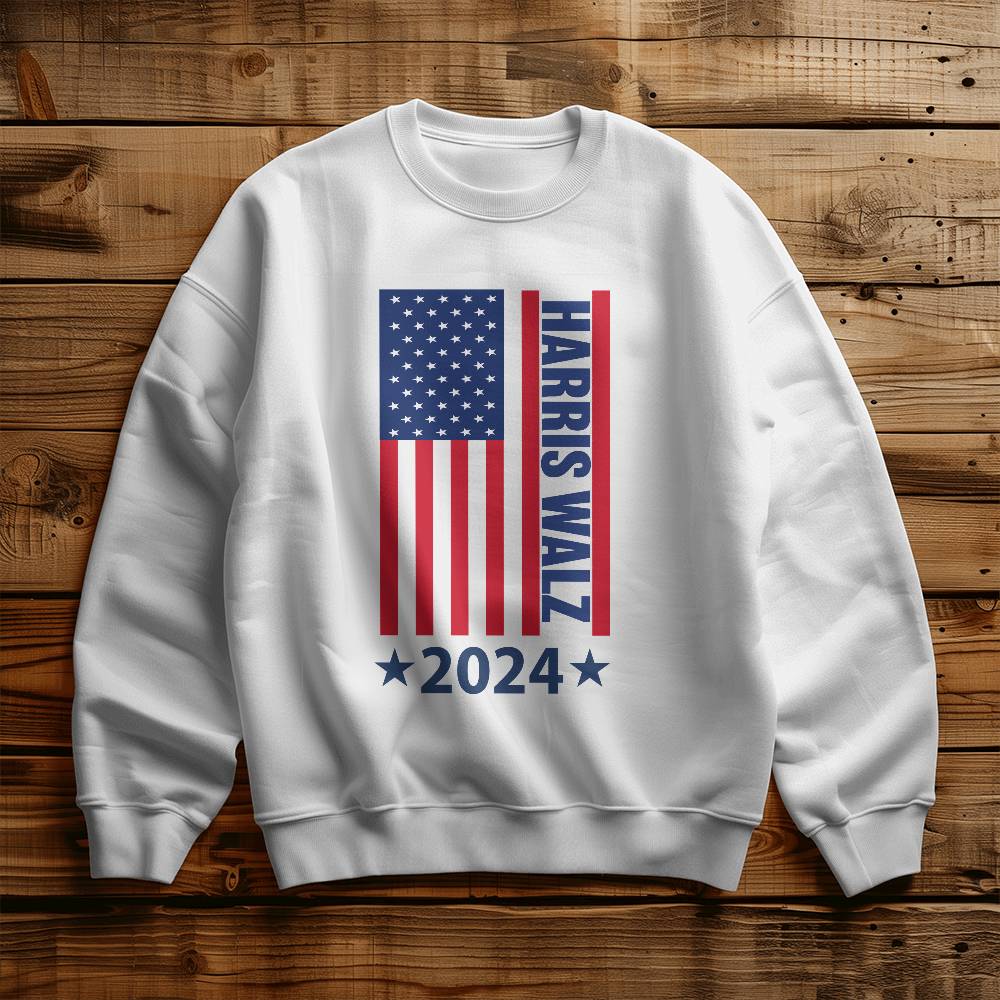 Harris Walz Flag 2024 Presidential Election Unisex Crewneck Sweatshirt With Front Print