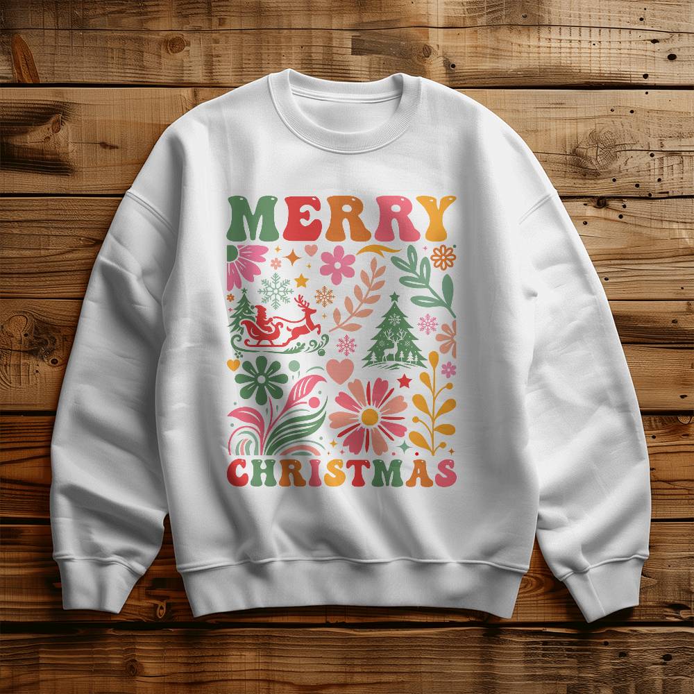 Merry Christmas Boho Floral Holiday Sweatshirt