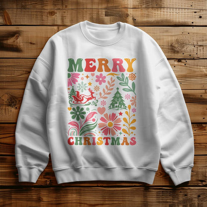 Merry Christmas Boho Floral Holiday Sweatshirt