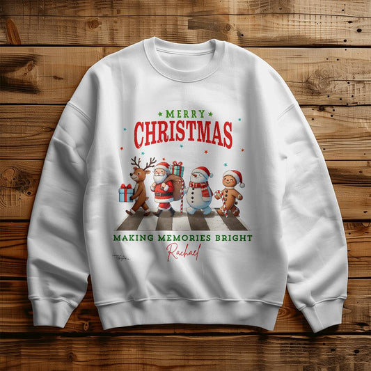 Festive Christmas Crosswalk Sweatshirt With Personized Name