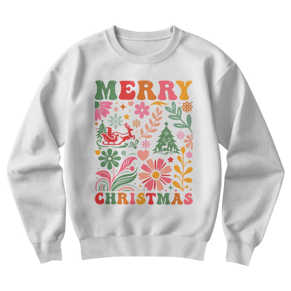 Merry Christmas Boho Floral Holiday Sweatshirt