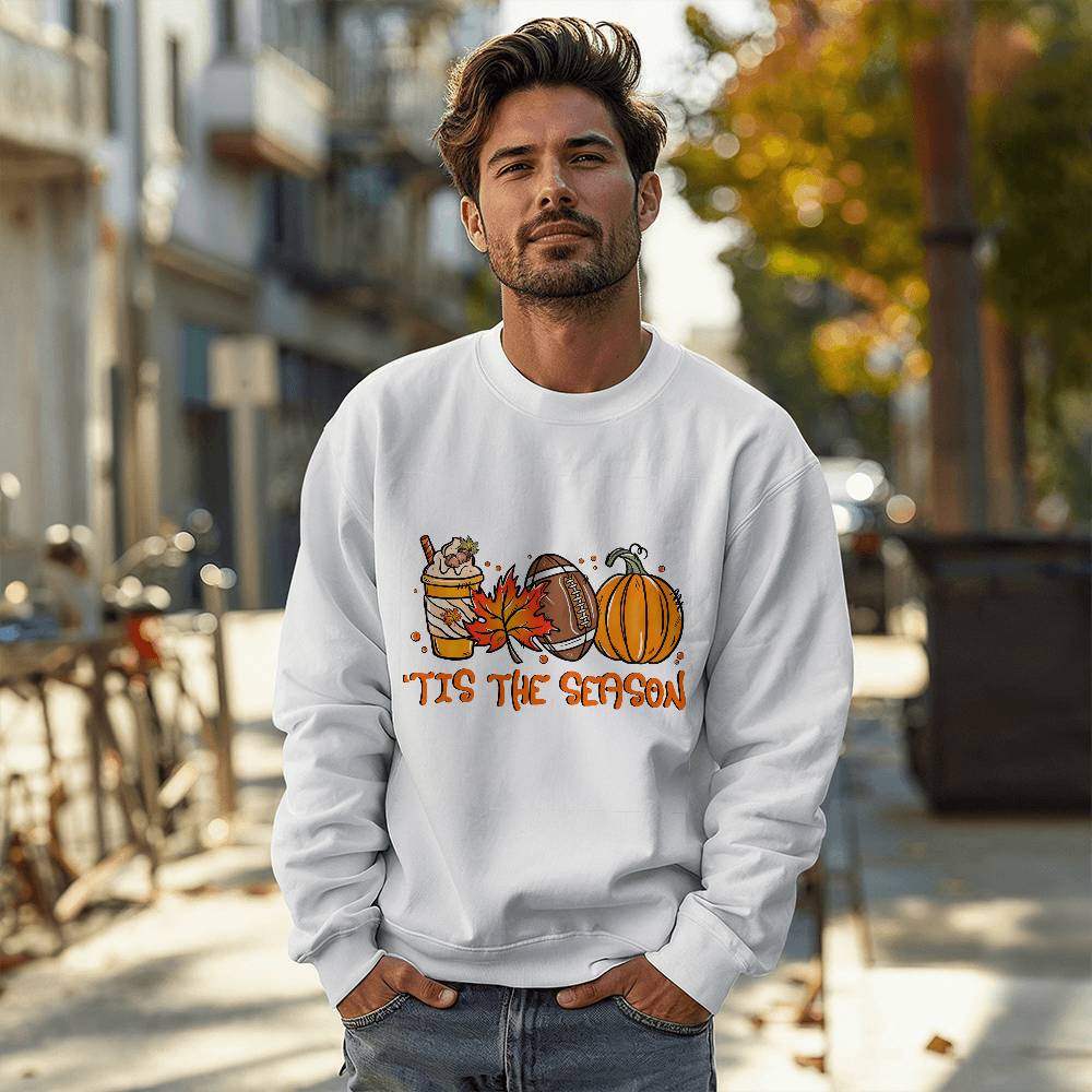 Tis The Season Fall Football and Pumpkin Graphic Sweatshirt