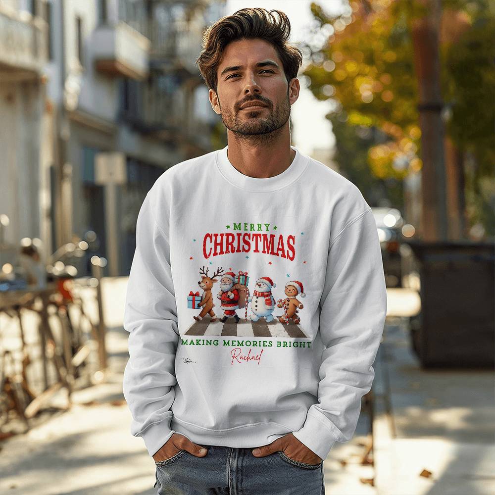 Festive Christmas Crosswalk Sweatshirt With Personized Name