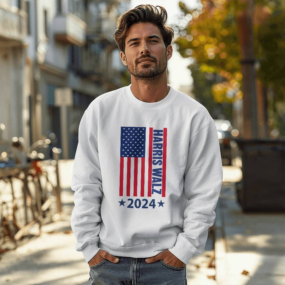 Harris Walz Flag 2024 Presidential Election Unisex Crewneck Sweatshirt With Front Print