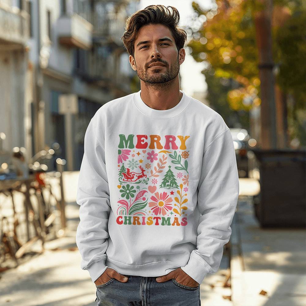 Merry Christmas Boho Floral Holiday Sweatshirt