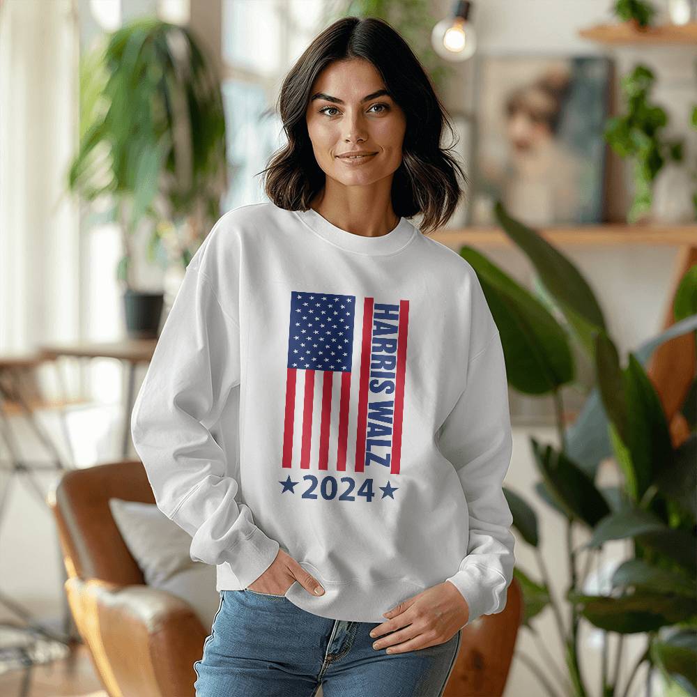 Harris Walz Flag 2024 Presidential Election Unisex Crewneck Sweatshirt With Front Print