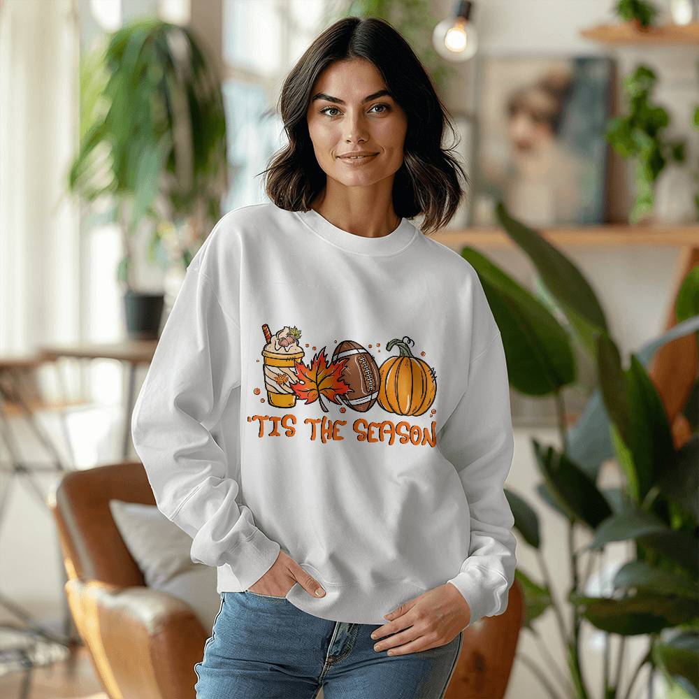 Tis The Season Fall Football and Pumpkin Graphic Sweatshirt