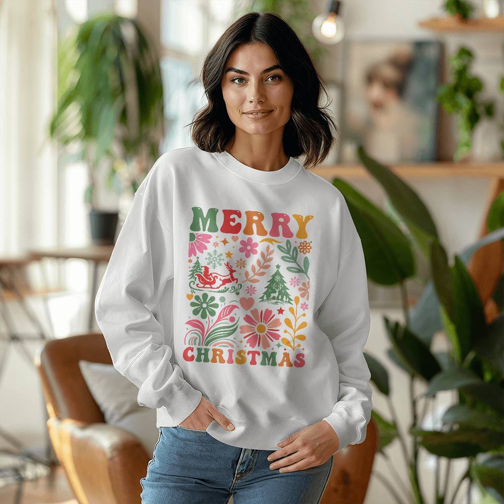 Merry Christmas Boho Floral Holiday Sweatshirt