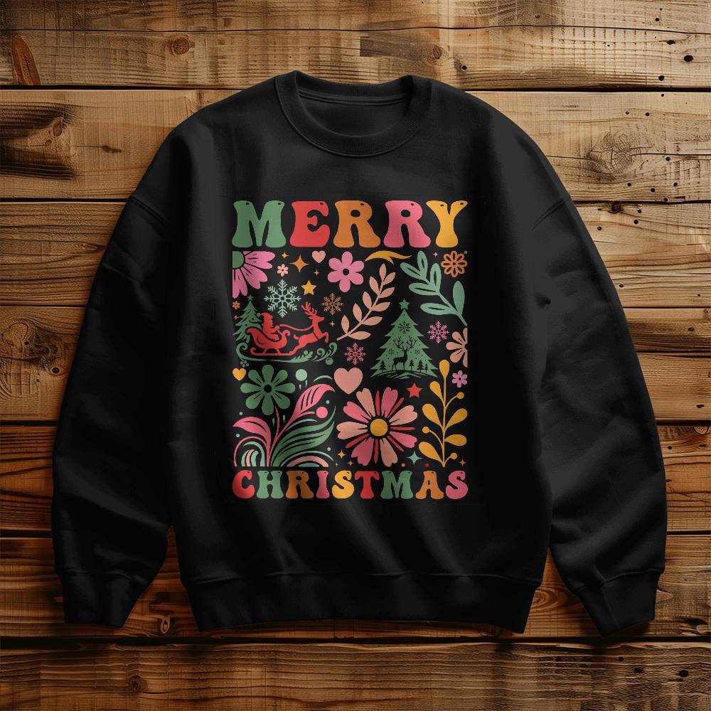 Merry Christmas Boho Floral Holiday Sweatshirt