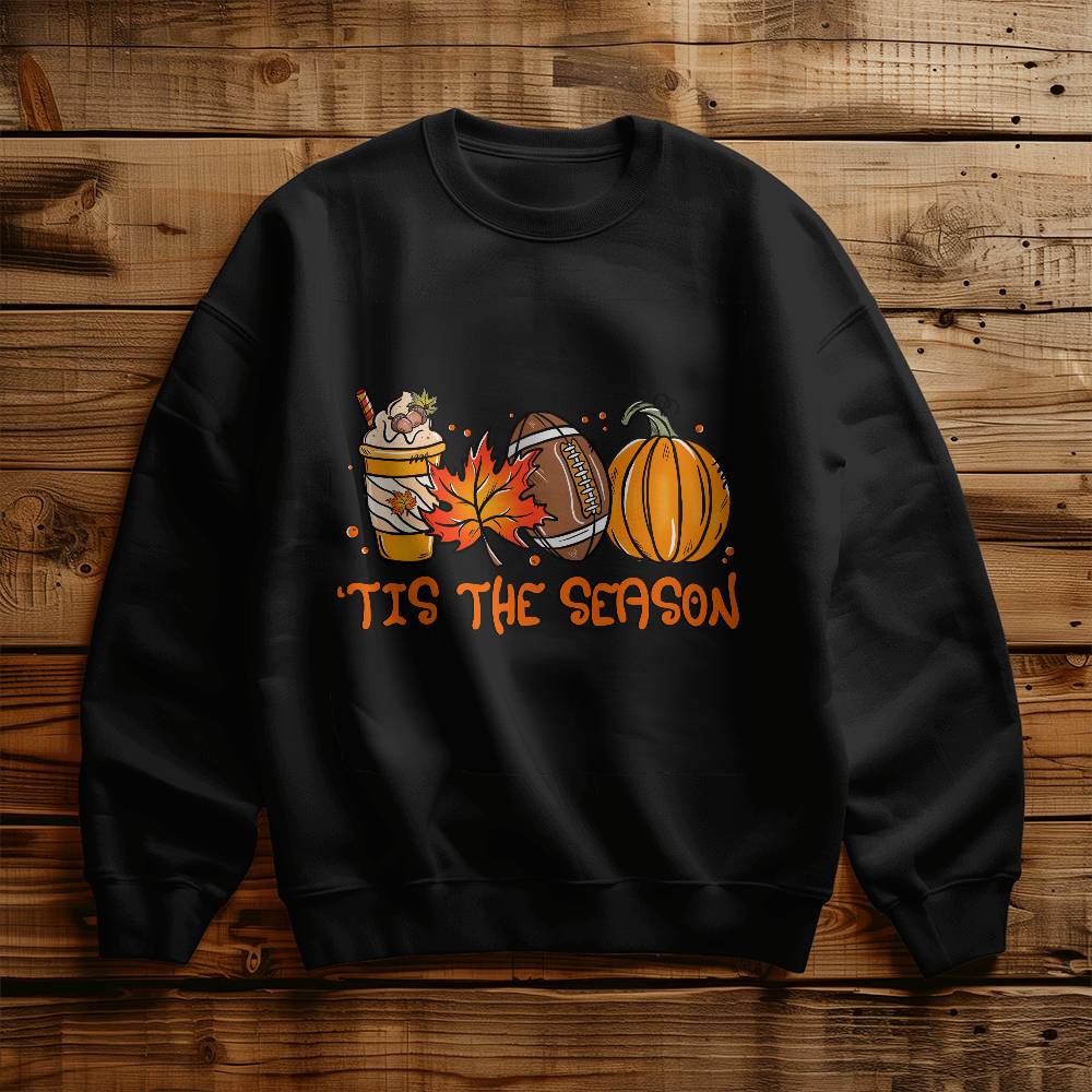 Tis The Season Fall Football and Pumpkin Graphic Sweatshirt