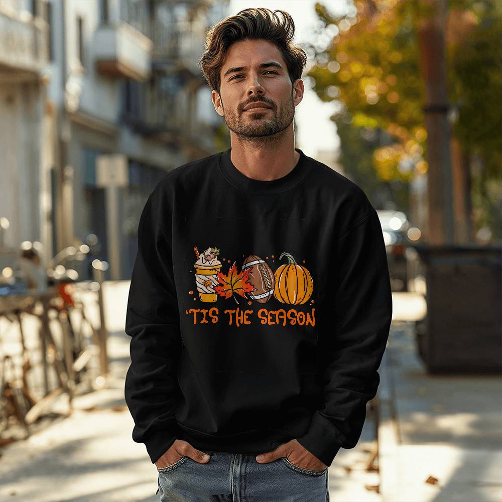 Tis The Season Fall Football and Pumpkin Graphic Sweatshirt