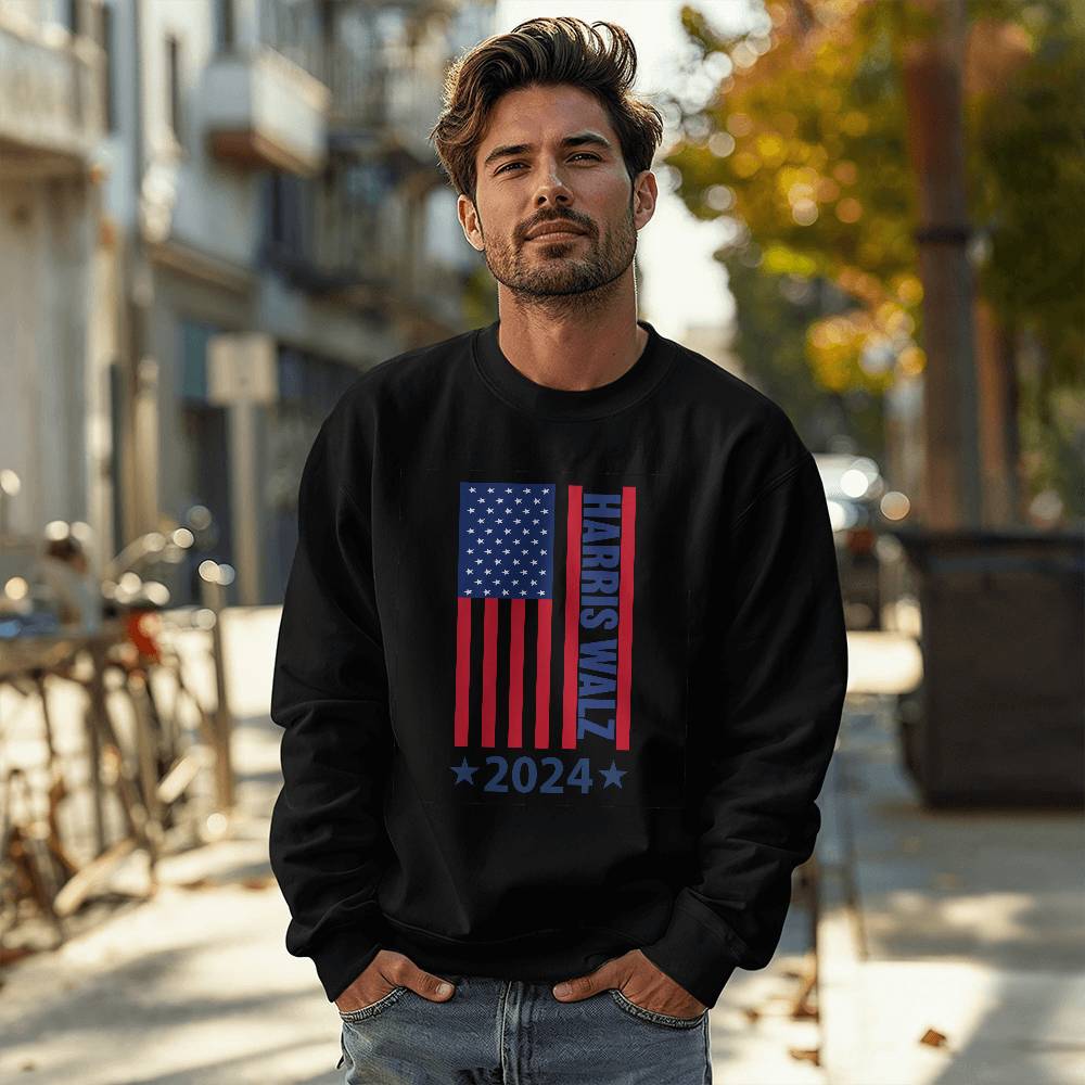 Harris Walz Flag 2024 Presidential Election Unisex Crewneck Sweatshirt With Front Print