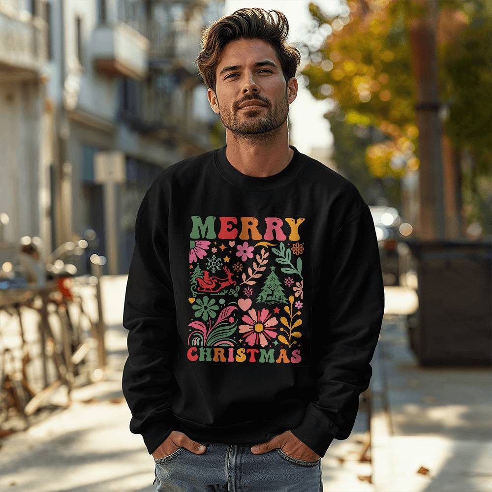 Merry Christmas Boho Floral Holiday Sweatshirt