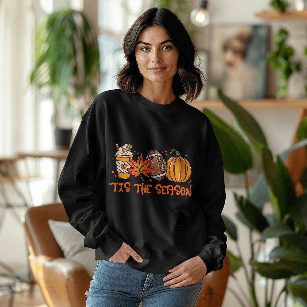 Tis The Season Fall Football and Pumpkin Graphic Sweatshirt