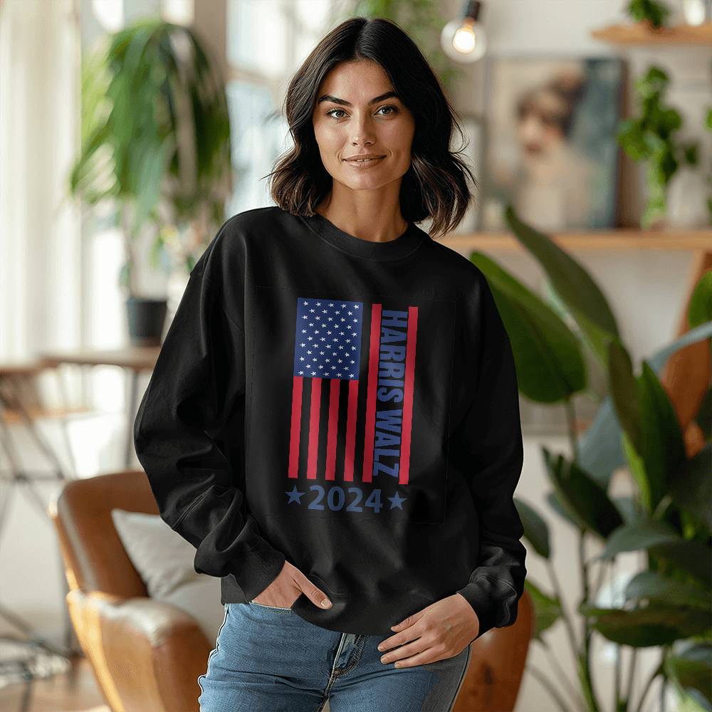 Harris Walz Flag 2024 Presidential Election Unisex Crewneck Sweatshirt With Front Print