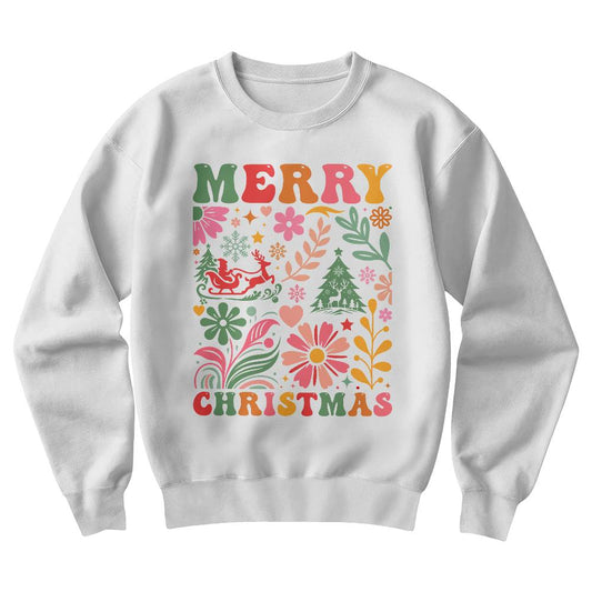 Merry Christmas Boho Floral Holiday Sweatshirt