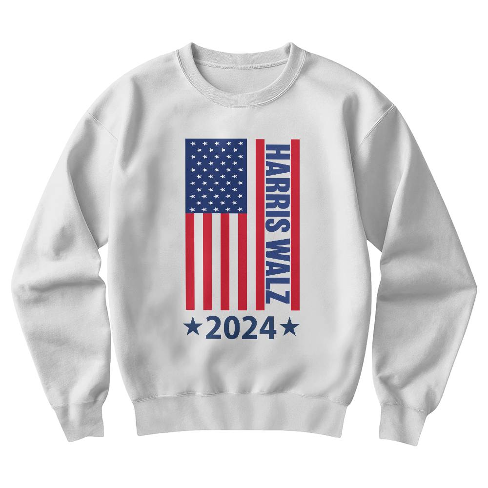 Harris Walz Flag 2024 Presidential Election Unisex Crewneck Sweatshirt With Front Print