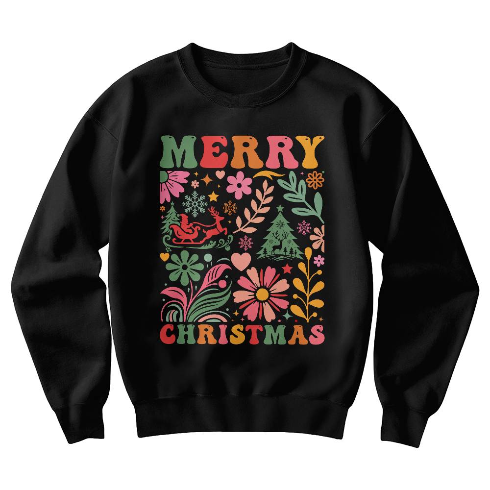 Merry Christmas Boho Floral Holiday Sweatshirt