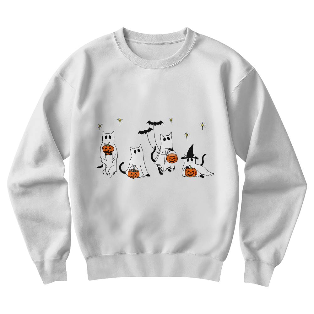 Halloween Ghost Cats Unisex Crewneck Sweatshirt With Front Print