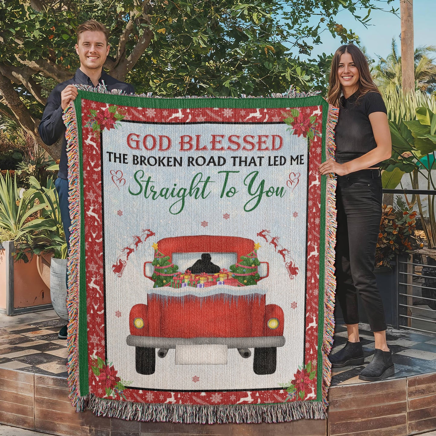 God Blessed The Broken Road Heirloom Artwork Woven Blanket