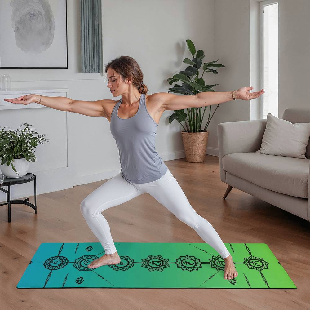 Yoga Mat Chakras Teal & Light Green Gradient