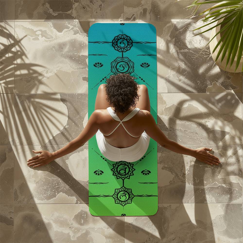 Yoga Mat Chakras Teal & Light Green Gradient