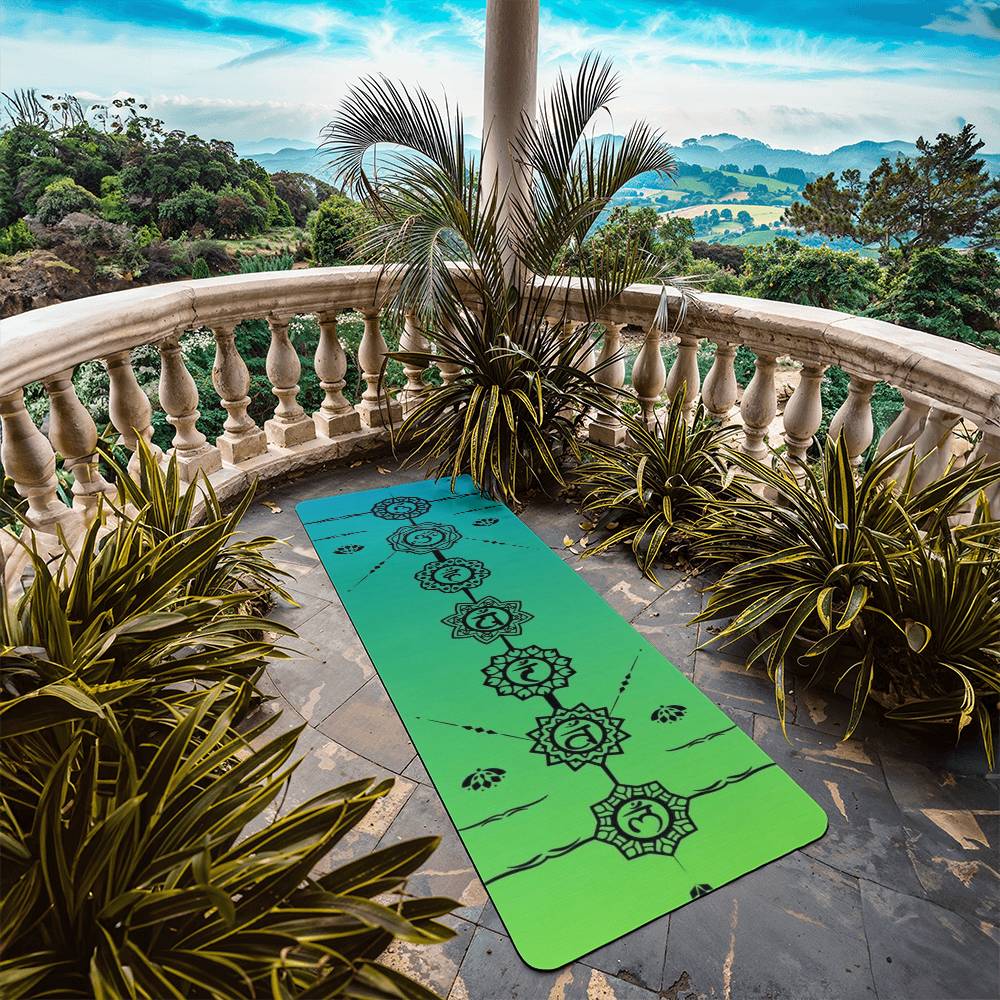 Yoga Mat Chakras Teal & Light Green Gradient